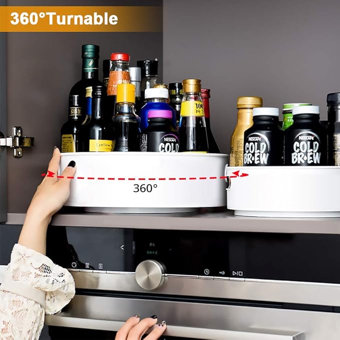 Semlos 2 Packs Lazy Susan Turntable Cupboard Organizer, Multi-Functional Spice Rack for Kitchen Storage, Revolving Under-Sink Organizers Condiment Holder, Non Skid Storage Racks 9 Inch