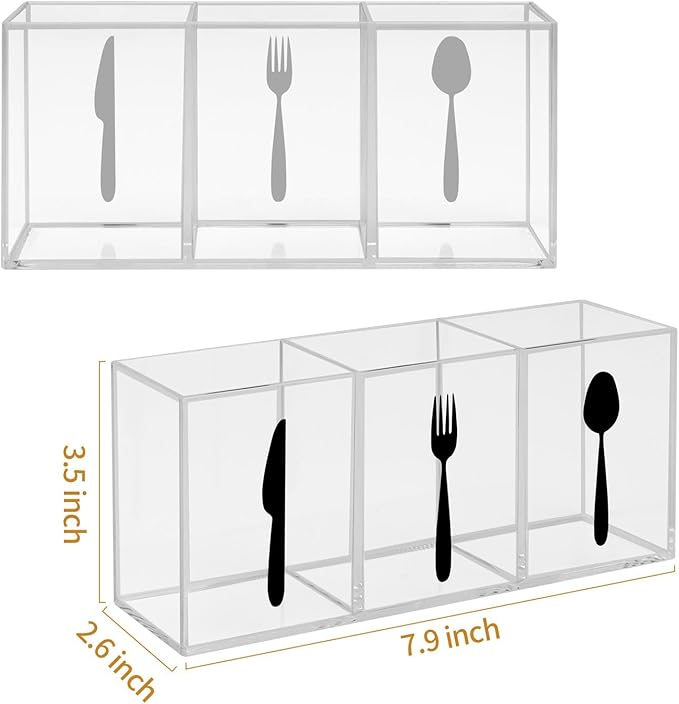 Plastic Utensil Holder, Knife Fork and Spoon Holder Silverware Caddy, Acrylic Kitchen Cutlery Storage Box, Flatware Organizer for Countertop, Indoor Outdoor Party Tableware Holder (Transparent)