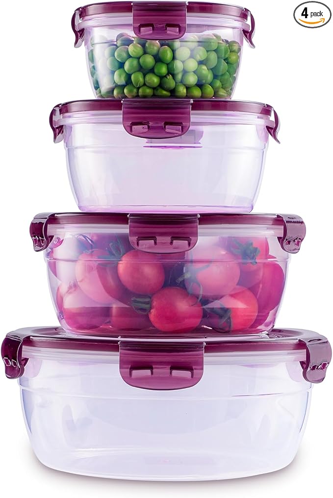 Today's Present Food Storage Container with Lids Set For 4, Plastic Mixing Bowls, Airtight Stackable Leakproof Reusable Storage Containers for Kitchen, BPA Free, Microwave, Freezer, Dishwasher Safe