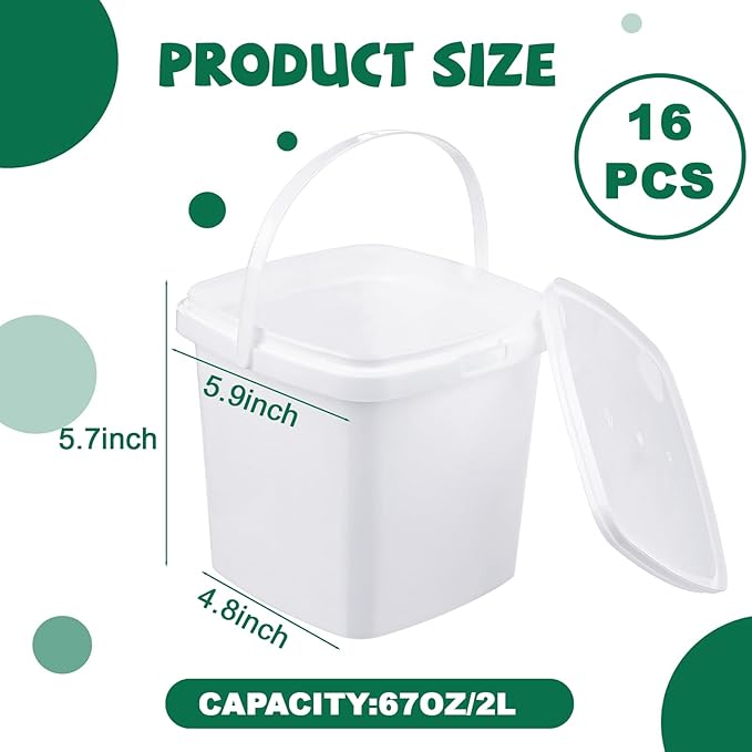 TINSKY 16 Pcs Plastic Deli Containers with Lids Ice Cream Containers Buckets Square Food Storage Containers Freezer Safe for Kitchen Party Drinks Snacks Fruits Desserts (67 Oz/ 2 Qt / 0.5 Gallon)
