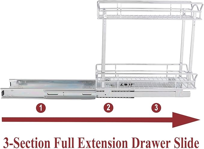 OCG Slide Out Cabinet Organizer for Narrow Cabinet (7" W X 17" D), 2 Tier Pull Out Shelves Slim Sliding Cabinet Organizer and Storage, Chrome