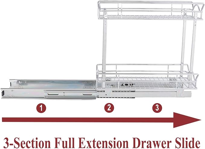 OCG Slide Out Cabinet Organizer for Narrow Cabinet (5" W X 21" D), 2 Tier Pull Out Shelves Slim Sliding Cabinet Organizer and Storage, Chrome