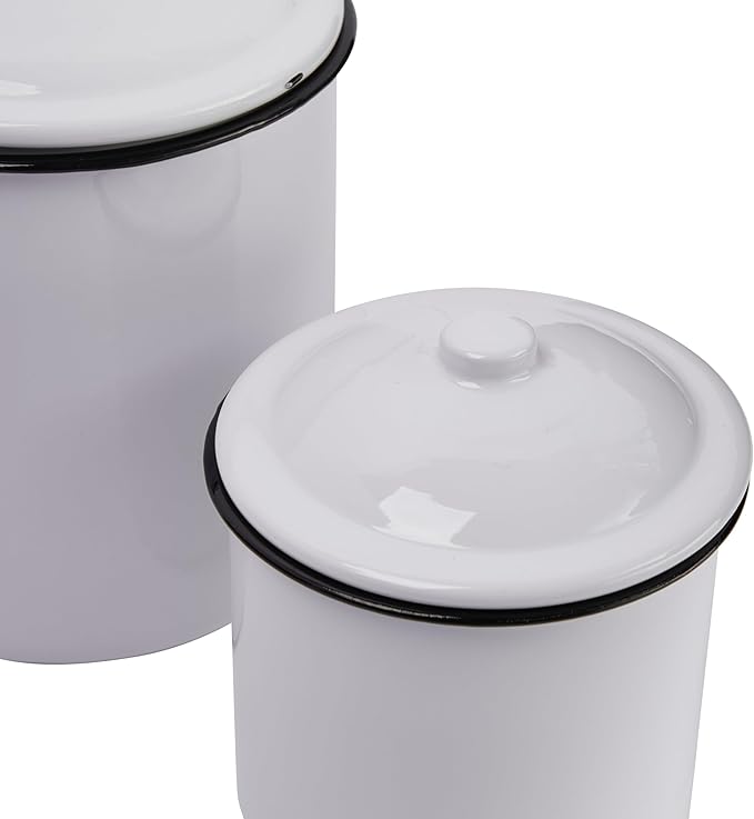 Creative Co-Op Set of 2 White Enameled Canisters with Lids