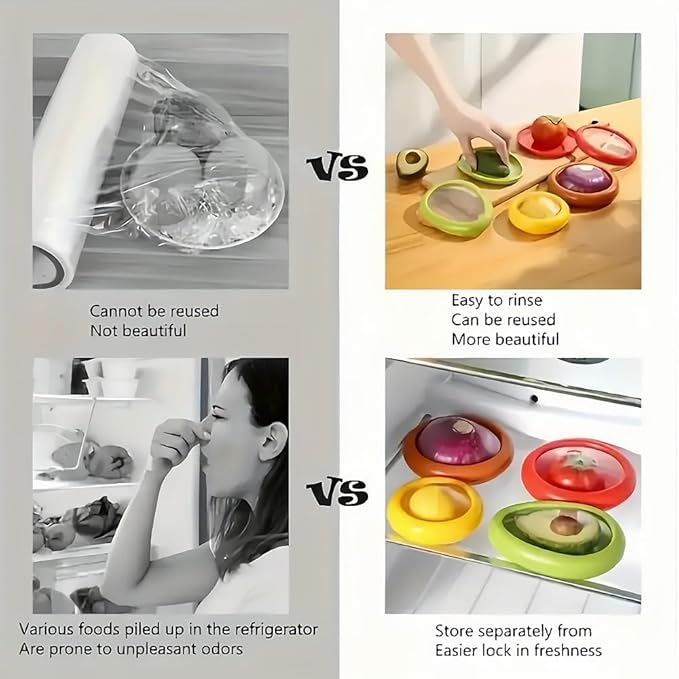 Avocado Saver and Tomato Holder - Set of 4 Reusable Storage Containers for Fridge - Ideal for Garlic, Onions, Lemons, and Potatoes