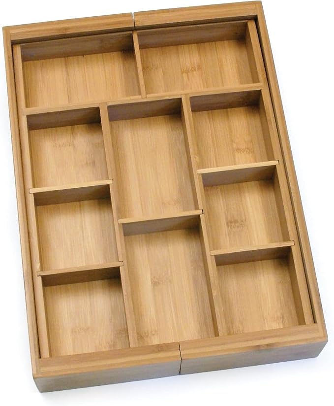 Lipper International 8882 Bamboo Wood Expandable to 18-3/4" Flatware Drawer Organizer with Removable Dividers