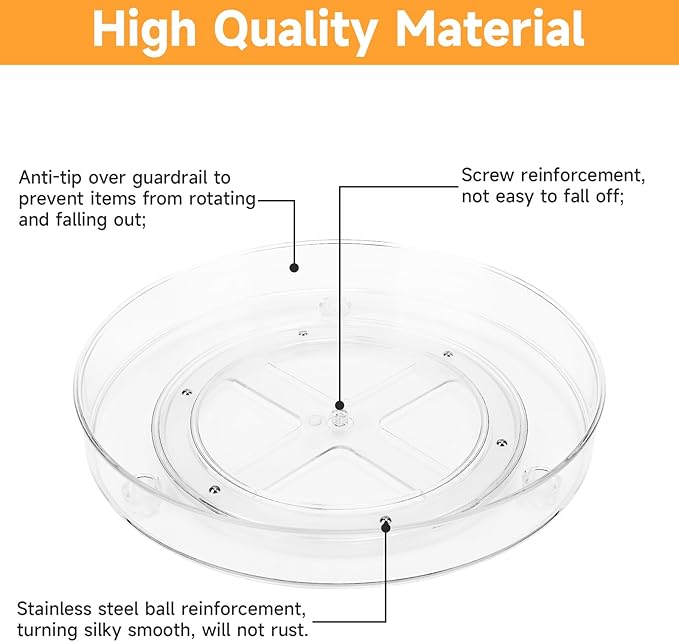 YXT&BEYOND 2 Pack Acrylic Lazy Susan Organizer, 9.25+10.6 Inch Lazy Susan Clear Turntable for Cabinet, 360° Rotating Spice Rack for Kitchen, Cupboard, Pantry, Fridge, Countertop, Bathroom, Table