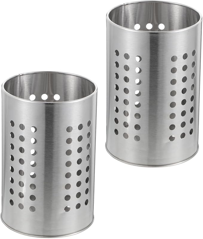 DOITOOL 2PCS Stainless Steel Kitchen Utensil Holders for Countertop Spoon Holder Silverware , Chopsticks Holder Spoon and Fork Holder for Restaurant (12 X 12 X 18CM)