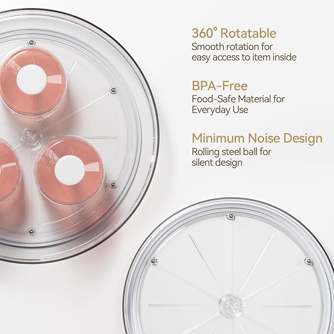 LAMU 2 Pack Clear Lazy Susan Turntable Organizer for Cabinet, 10'' 10.6'' Condiment Organizer for Refrigerator, Kitchen Pantry, Medicine Cabinet Organizer, Spices Rack Organization, Bathroom