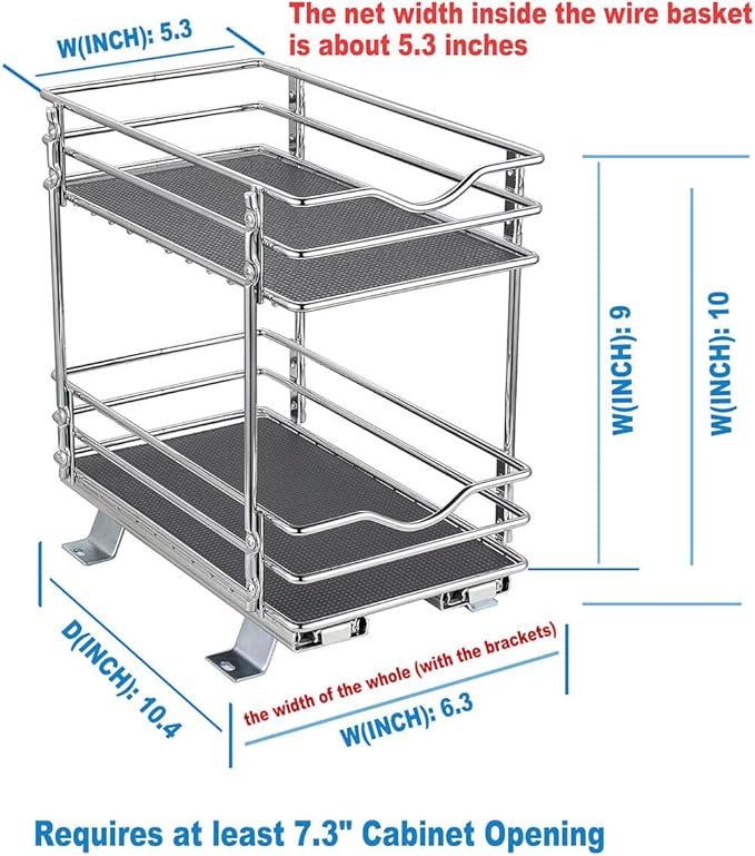 OCG 2 Tier Pull Out Spice Rack Organizer(6.3" W x 10.4" D) for Cabinet, Slide Out Seasoning Organizer Fits Spices, Sauces, Cans etc