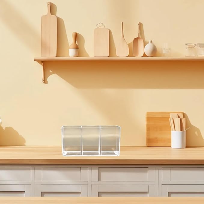 Acrylic Kitchen Utensil Holder, Cutlery Caddy with 3 Sections of Storage, Cutlery Organizer for Forks, Knives and Spoons