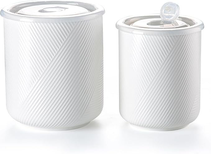 Canister Sets for Kitchen Countertop: Ceramic Food Storage Jar with Airtight Lids - Large Seal Damp-proof Containers for Coffee Tea Flour Sugar Rice Cookies Candy - White 100 oz (42+75 oz)