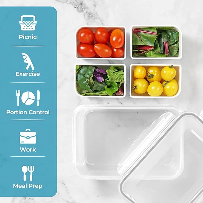 carrotez Food Storage Container with 4 Removable Compartments, Food Prep Container with Airtight Lids, Portion Control Container, Reusable, BPA Free, 4.6 Cup(1100ml)