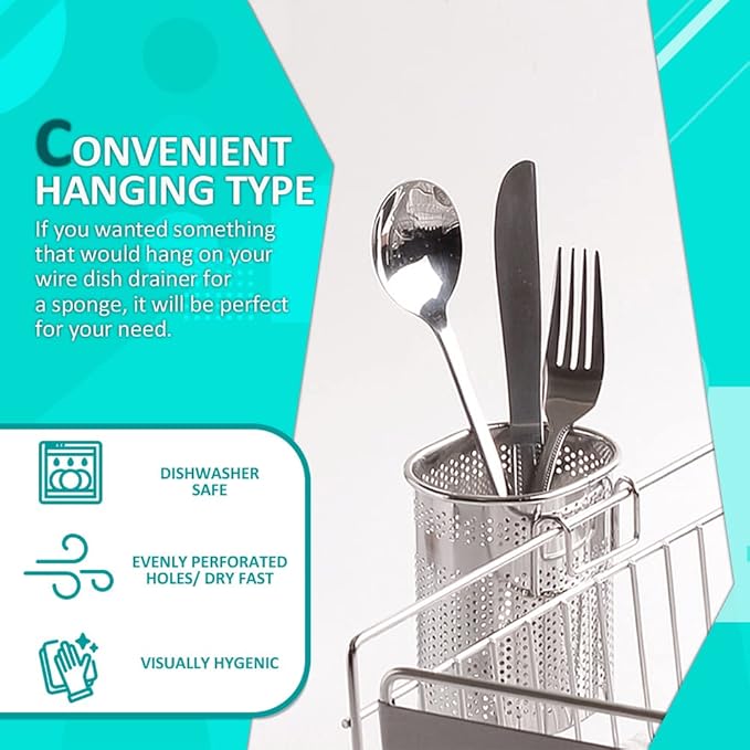 HOME&I Silverware Drying Basket, Kitchen Sink Utensil Holder Replacement,Thin Dish Drying Rack Countertop Organizer Stainless Steel 304 Flatware Cutlery Caddy Hold for Dish Drainer(Very Small-Oval)