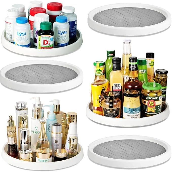 Amolliar 12" 6 Pack Lazy Susan Rotating Turntable Organizer, Non-Skid Spice Rack for Cabinet, Kitchen, Fridge, Countertop, Bathroom, Makeup Vanity, Pantry Organizer and Storage, Under Sink Organizing