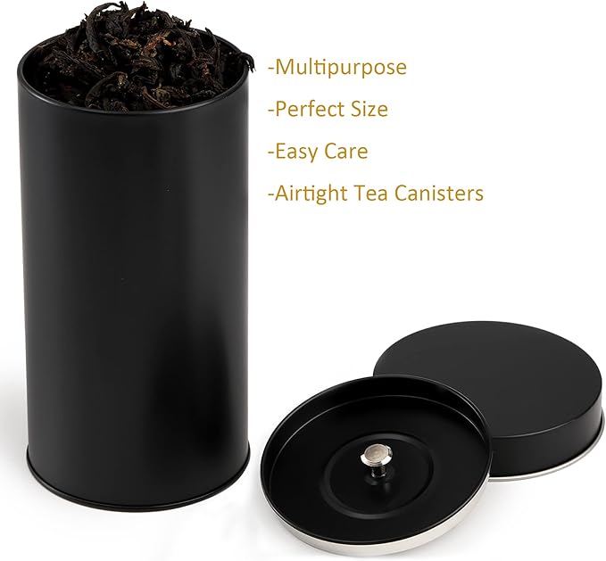 Yesland 6 Pack Tea Tin Canister with Airtight Double Lids, 32 Fl Oz Tin Can Box and Large Round Kitchen Canisters for Loose Tea, Coffee, Candy, Herbs and Spices(Black)