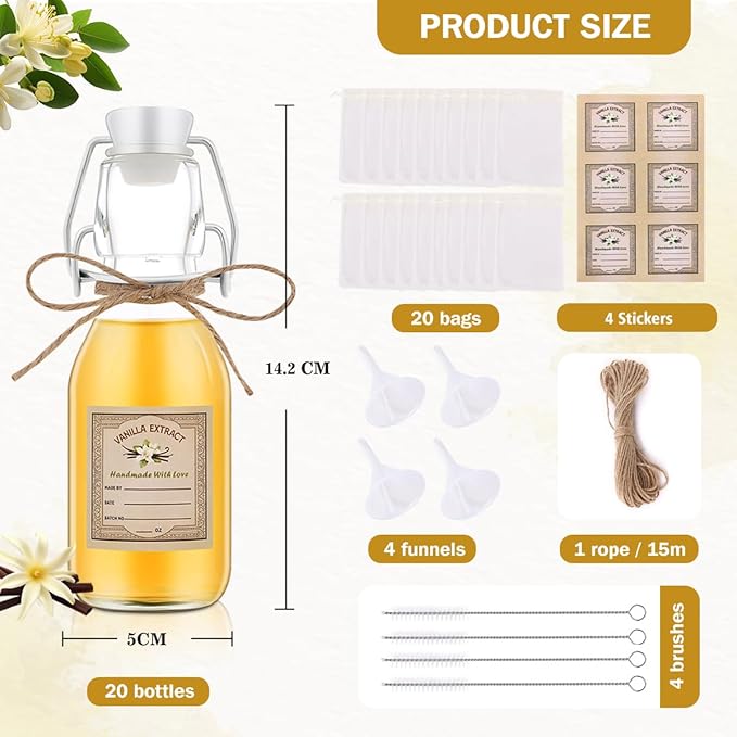 20Pcs 4 oz Swing Top Glass Bottles for Vanilla Extract Homemade,Flip Top Glass Bottles for Glass Food Storage Canister for Hot Sauce Beans