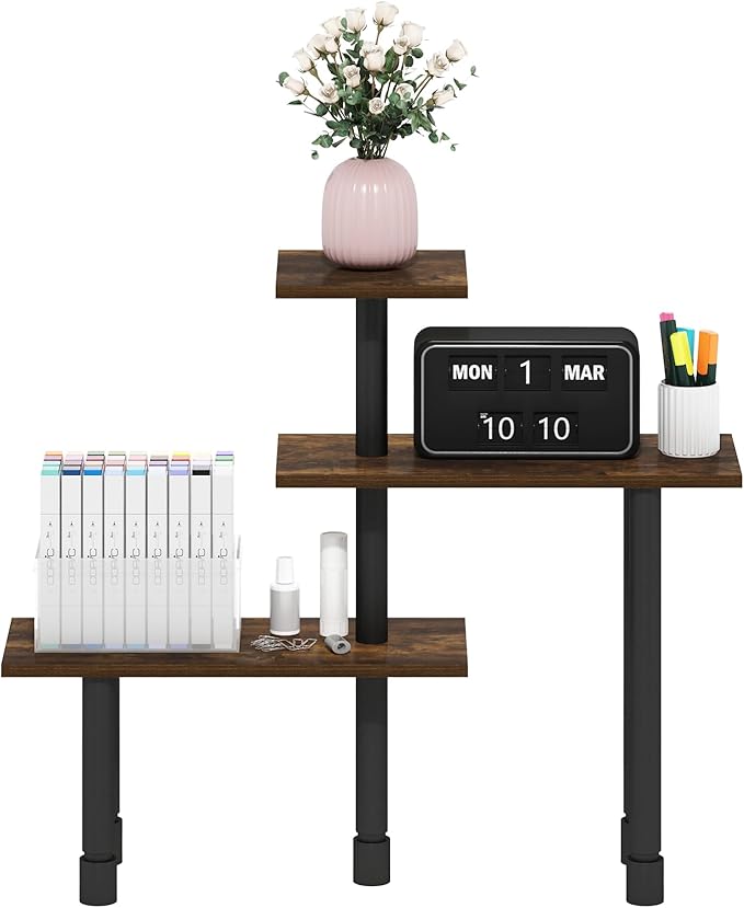 Furinno Turn-N-Tube 3-Tier Multipurpose Corner Countertop Organizer Shelf, Amber Pine/Black