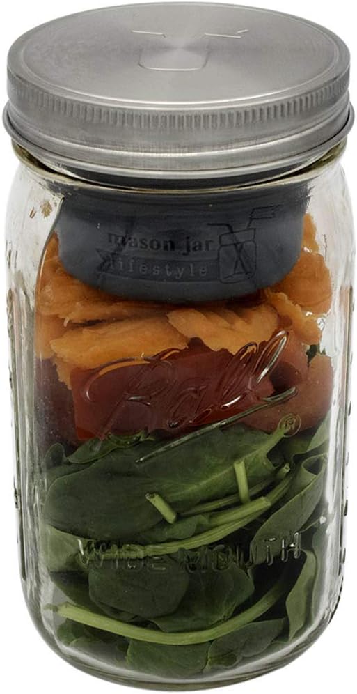 Mason Jar Lifestyle Divider Cup For Salads, Dips, and Snacks. Plastic Free Bento Lunch Container(Charcoal Gray, Regular Mouth)