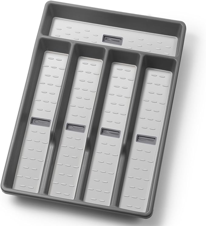 Silverware Organizer with Cutlery Icons,Silverware Tray for Kitchen Drawer,Flatware Tableware Cultery Drawer Organizer Utensil Organizer with Non-slip TPR Linings,Kitchen Organization Essentials