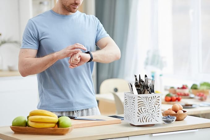 360° Rotating Kitchen Utensil Holder for Countertop, Wooden Utensil Organizer Cutlery Holder, Utensil Caddy Utensil Crock, Silverware Flatware Organizer for Spoons, Knives, Forks, 5.5" x 6.3"