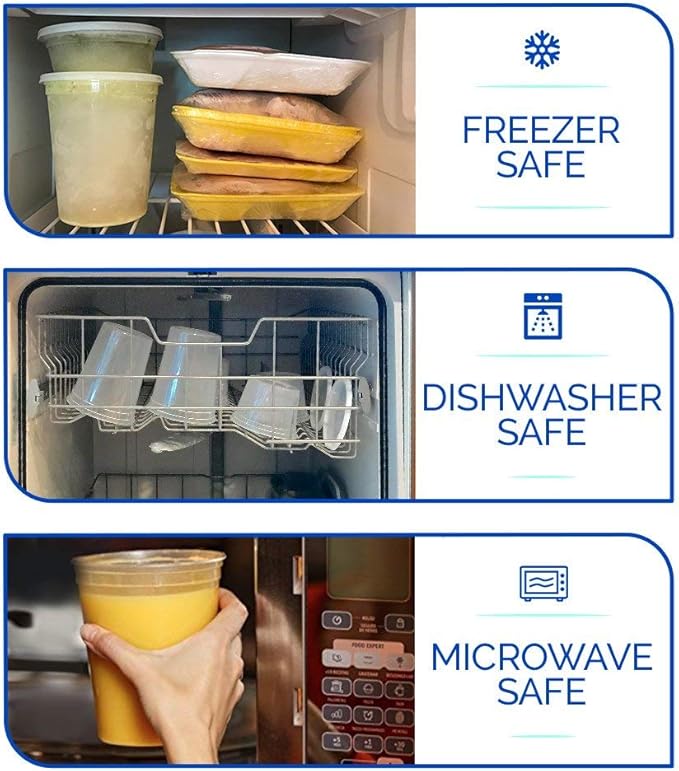 16oz Food Storage & Soup Containers with Airtight Lids - Clear Plastic Deli Cups - Great for Your Slime Kit - BPA Free | Leakproof - Microwaveable - Reusable - Dishwasher & Freezer Safe (24 pack)