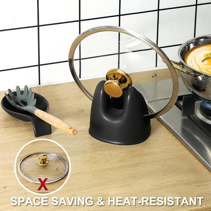 Nihow Pot Lid Holder: Stable Ceramic Pan Lid Holder for Kitchen Counter Decor/Countertop/Stove Top- Heat Resistant & Dishwasher Safe -Set of 2