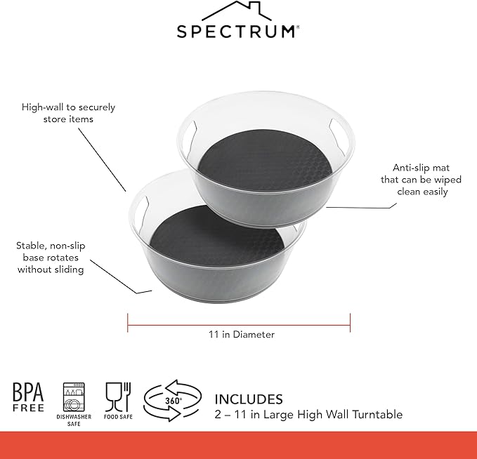 Spectrum Lazy Susan Organizer, Hexa Round Large (2-Pack) - Lazy Susan Turntable for Cabinet, Refrigerator, Pantry, Table, & Shelf - Rotating & Spinning Pantry Organization & Storage for Fridge