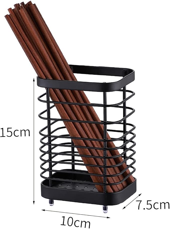 Stainless Steel Kitchen Utensil Holder Countertop, Drying Caddy, Cutlery Drainer, Rust-Proof Organizer (Black Plus)