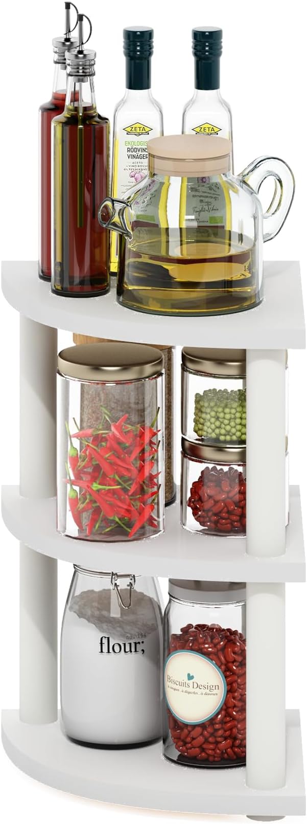 Furinno Turn-N-Tube 3-Tier Corner Countertop Organizer Shelf, White/White