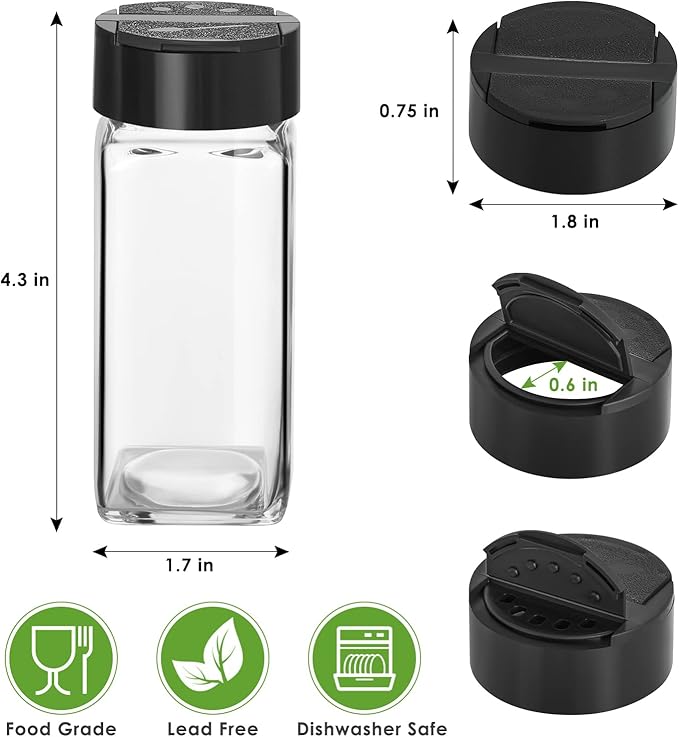 12 Pack Glass Spice Jars with Labels, 4oz Spices Containers Spice Jars with Black Shaker Lids, Empty Containers for Spice, Silicone Funnel and Pen Included