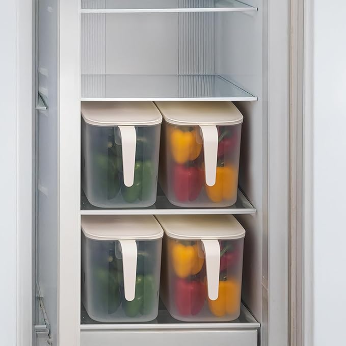 MineSign 4Pack Plastic Storage Containers with Lid Large Square Food Storage Organizer Stackable Refrigerator Organizer with Handle Kitchen Containers for Fruits Vegetables Meat Egg