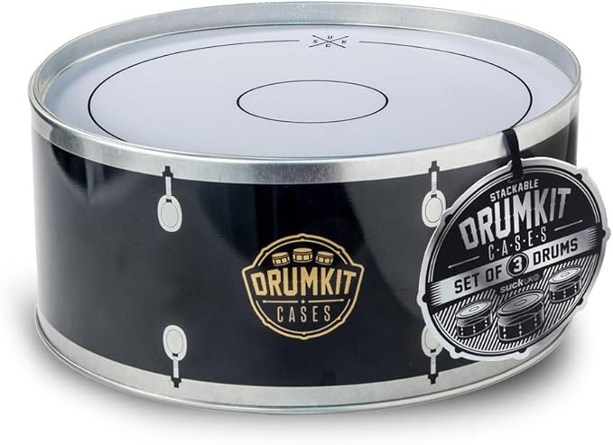 Suck UK - Drum Kit Storage Tin Set | Biscuit Tin Drums | Cake Storage Tins | Nesting Cake Tins Sets | Drummer Gifts & Music Lover Gifts | Stackable Storing Boxes With Lids | Rock Star Food