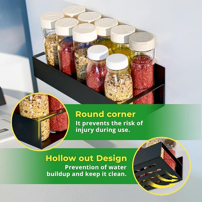 Magnetic spice rack set for refrigerator, space saver with rack | Strong magnetic shelf for fridge, extra storage | Seasoning organizer for Kitchen