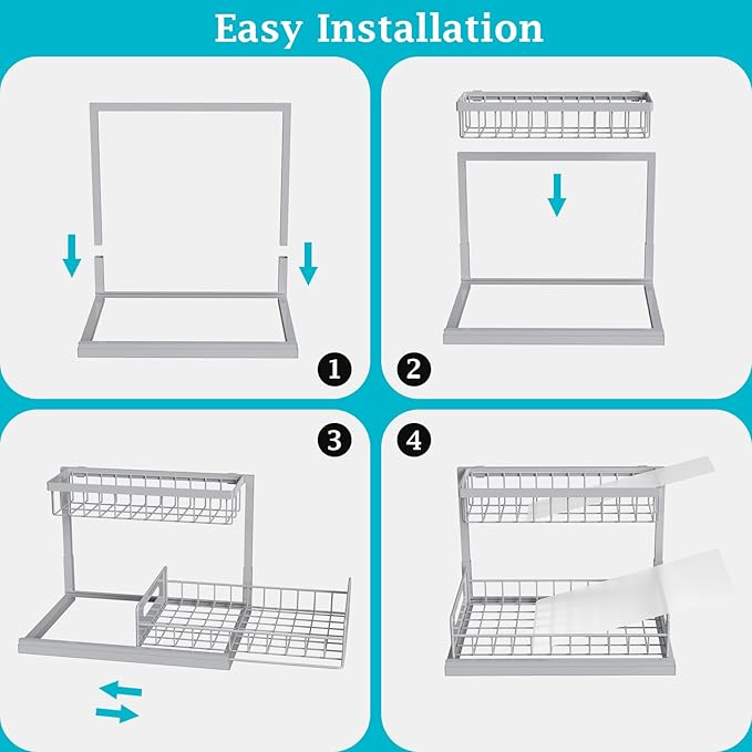 REALINN Under Sink Organizer, Pull Out Cabinet Organizer 2 Tier Slide Out Sink Shelf Cabinet Storage Shelves, Storage for Kitchen Bathroom, Grey, 2 Pack