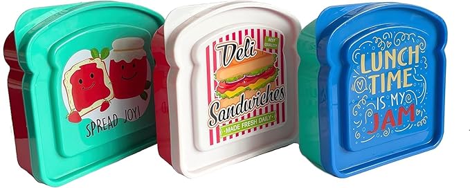 Set of 3 Toast Shaped Sandwich Boxes Food Storage Sandwich Containers, 2 cups / 16 oz / (Pack of 3)