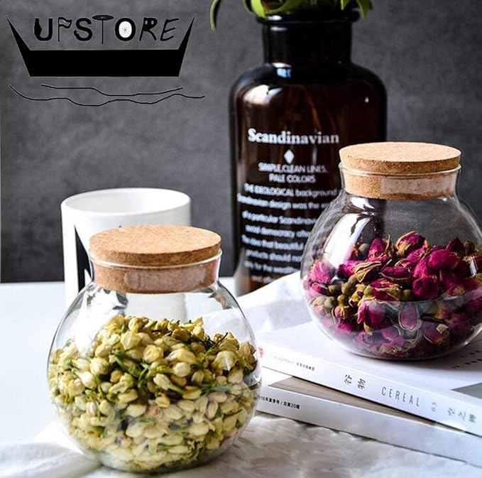 1PCS 500G/17oz Cear Empty Round Large Capacity Sealed Glass Bottles Vial Jars Packing Storage Hoder Containers with Wood Cork Stopper for Make up Cosmetics Spice Food Snack Tea and More