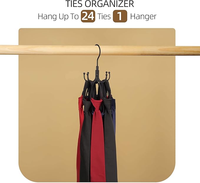 ZEDODIER Belt Hanger, Rotatable Belt Rack Closet Accessories Organizer, Maximum 24 Storage Capacity, Hanging Holder Storage Hook for Belt, Bra, Tank Top, Tie, Scarf, Purse, Black