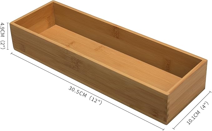 Bamboo Drawer Organizer - Kitchen Drawer Utensil Organizer Office Supplies Desk Organizer Makeup Silverware Tray Flatware Organization 12"*4"*2"