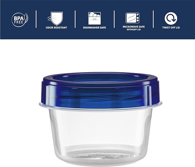 Twist Top Containers Small Food Storage Containers Blue Screw on Lid Reusable Stackable Leakproof Airtight, Pack of 20-4 oz containers