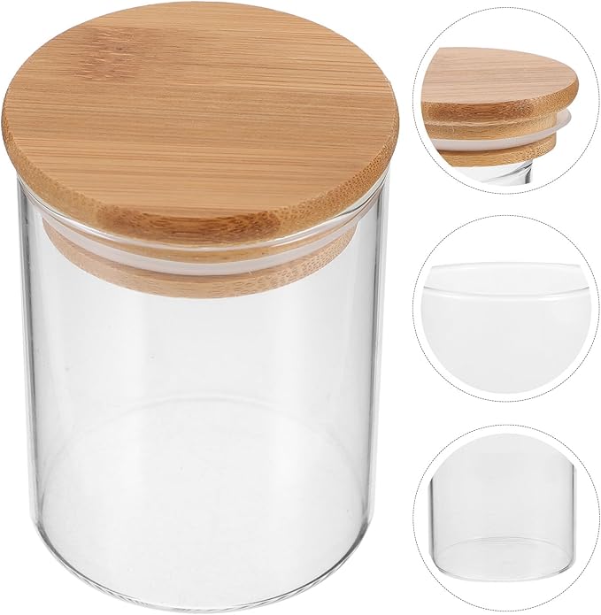 iplusmile 4 Pack Glass Food Storage Jars, 200ml/ 7oz Kitchen Containers with Airtight Bamboo Wooden Lids for Cookies, Nuts, Coffee Beans, Cereal, Pantry Organization