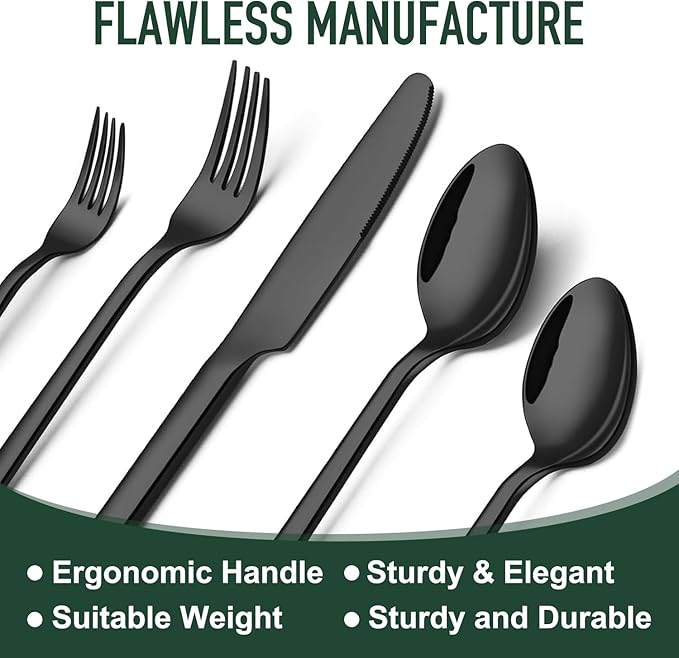 21-Piece Modern Black Silverware Set with Organizer Tray Stainless Steel Eating Utensil Sets Kitchen Knives Forks and Spoons Cutlery Set Heavy Duty Tableware Flatware Sets for 4, Dishwasher Safe