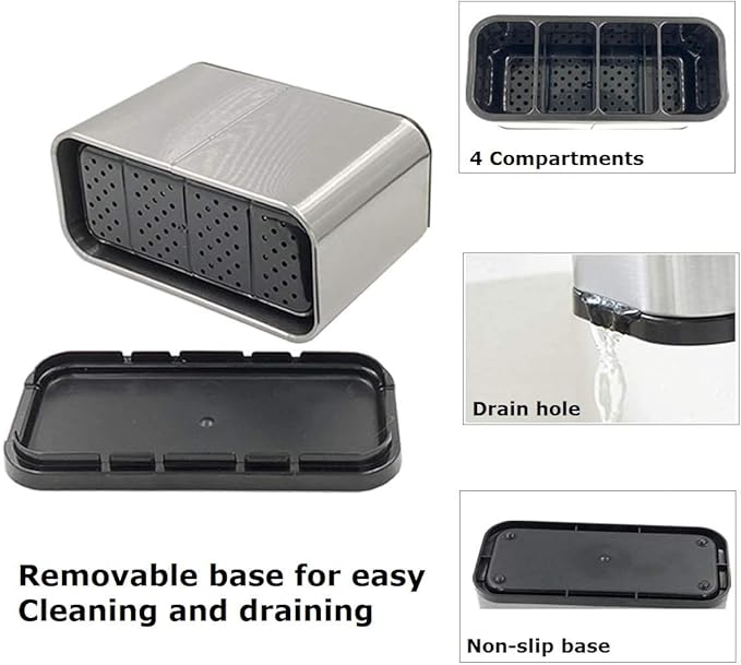 Silverware Caddy Utensil Caddy Spoon Holder with 4 Divided Compartments, Sturdy Stainless Steel, Rust Proof