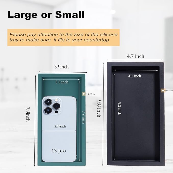 Small Silicone Bathroom Vanity Tray Rectangle Soap and Sponge Holder Kitchen Sink Organizer for Scrubber, Lotion Bottles, Perfume, Jewelry, Candle, Key Trinket Ring, Turquoise