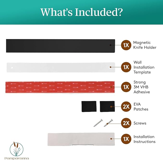 Black Magnetic Knife Holder 16 Inch Magnetic Strip for Wall and Fridge, No Drill Installation, Strong Adhesive Stainless Steel Organizer