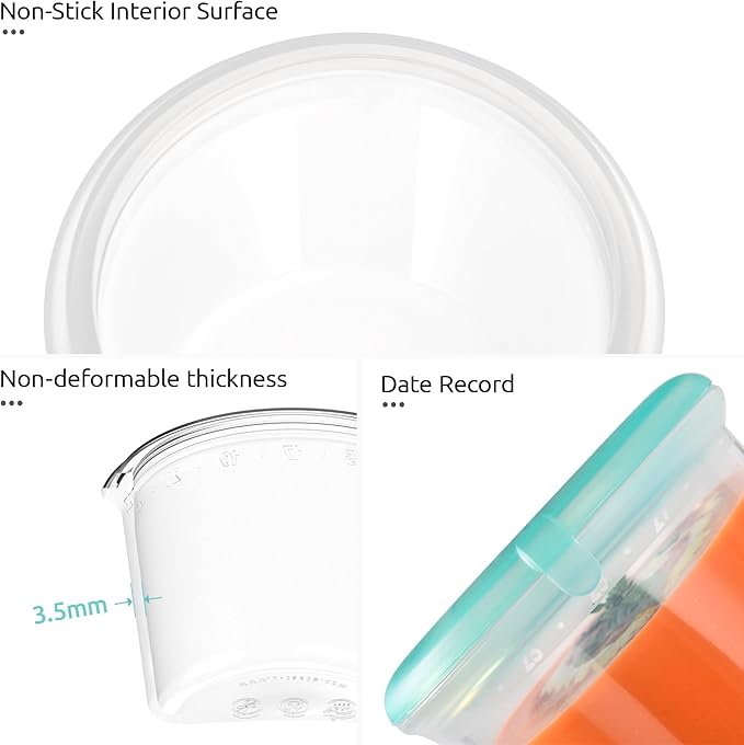 U-Taste 2 Cup Silicone Food Container: Meal Prep Kitchen Storage with Airtight Lid, Freezer & Microwave Safe, Lunch Box with Date Marking Circle, Clear Stackable for Portion Control (2-PC, Aqua Sky)