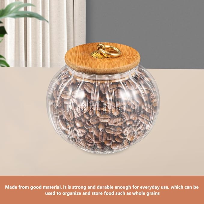 PRETYZOOM Glass Pumpkin Jar with Airtight Lids, 800ml Clear Canister, Pumpkin Shaped Candy Jar, Kitchen Countertop Food Storage Jar for Sugar, Coffee, Loose Tea