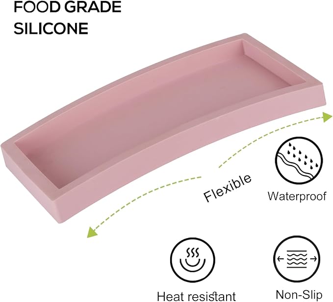 Small Silicone Bathroom Vanity Tray Rectangle Soap and Sponge Holder Kitchen Sink Organizer for Scrubber, Lotion Bottles, Perfume, Jewelry, Candle, Key Trinket Ring, Pink