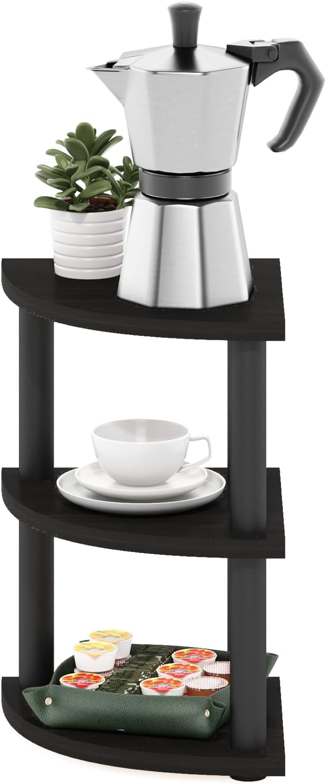 Furinno Turn-N-Tube 3-Tier Corner Countertop Organizer Shelf, Espresso/Black