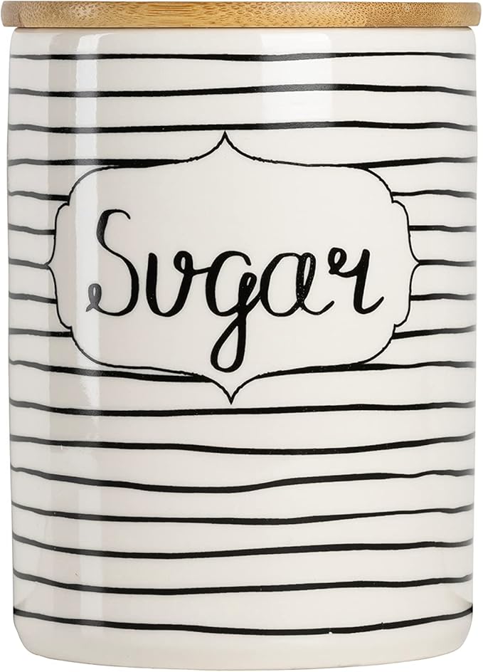 10 Strawberry Street Coffee, Sugar, Flour Kitchen Canister, 3 Piece Set, Everyday Black/White