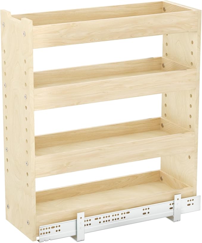 ROOMTEC Pull Out Cabinet Organizer with U Bracket,7½”W x 24½”H 4-Tier Adjustable Kitchen Spice Rack, Spice Rack Organizer for Narrow Cabinet Drawers Slide Out, Soft Close